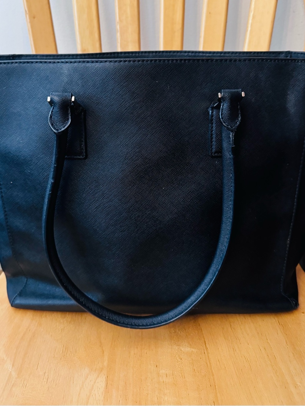 Kate Spade New York Black Leather Laptop Tote | Triple Compartment Work Bag - Picture 3 of 7